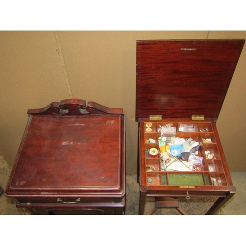 2459 - A delicate Edwardian mahogany sewing table of square cut form with repeating bead detail, hinged lid... 