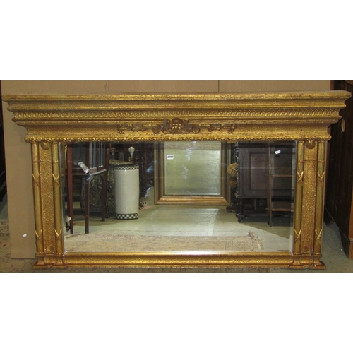 2488 - A contemporary Regency style overmantle mirror with composite textured gilt frame with classical det... 