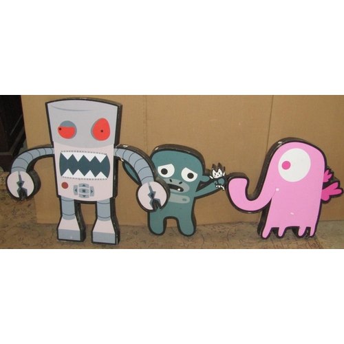 2494 - Three colourful composite signs/plaques in the form of a robot, pink elephant and bear holding a kit... 