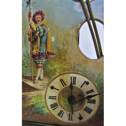 1499 - 19th century continental easel clock in porcelain with painted detail upon a brass frame