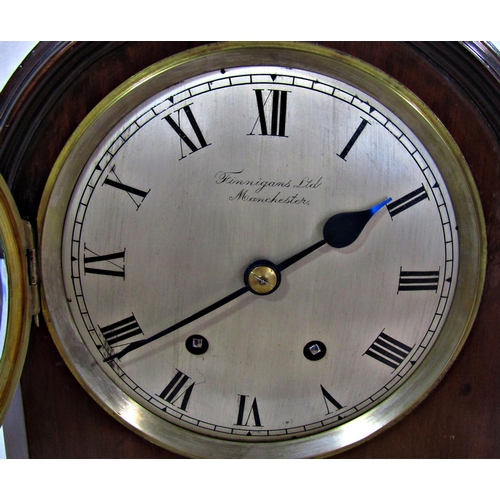 1502 - Edwardian mahogany mantel clock in the Georgian style with silvered dial and two train movement by F... 