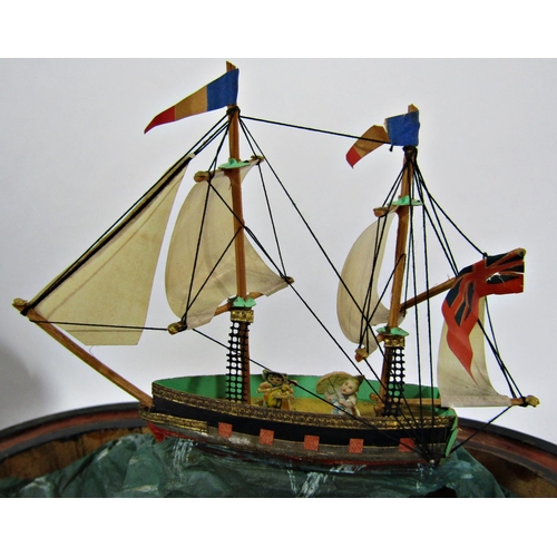 1818 - A 19th century automaton rocking ship - the two mast sailing ship with two Chinese characters on dec... 