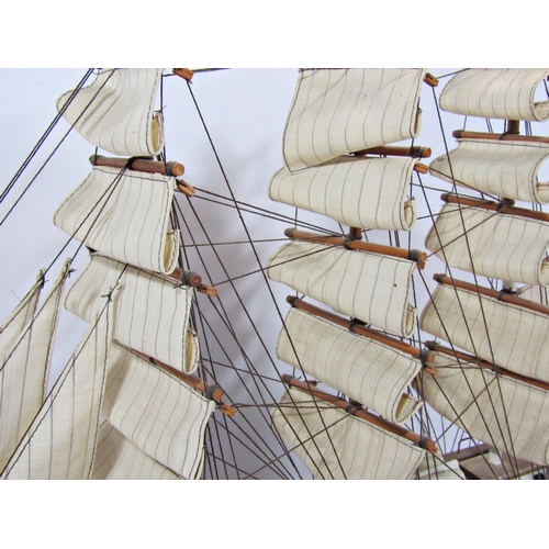 1799 - Wooden model of a sailing ship, The Thermopylae, raised on a wooden stand, 53cm long x 44cm high