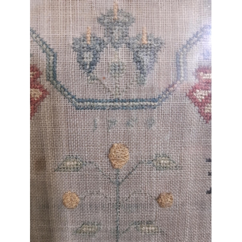 37 - 18th century needlework sampler of 'The Lords Prayer' by Margaret Mackrill, aged 8 years, dated 1759... 