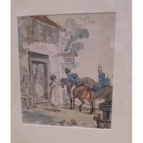 49 - Attributed to Thomas Rowlandson (1756-1827) - pencil, ink and watercolour study, signed verso, mount... 