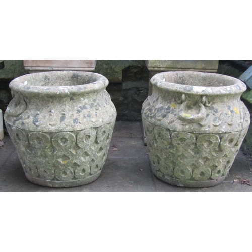 2038 - A pair of Cotswold Studios weathered composition stone garden urns, approx 40 cm diameter x 40 cm hi... 