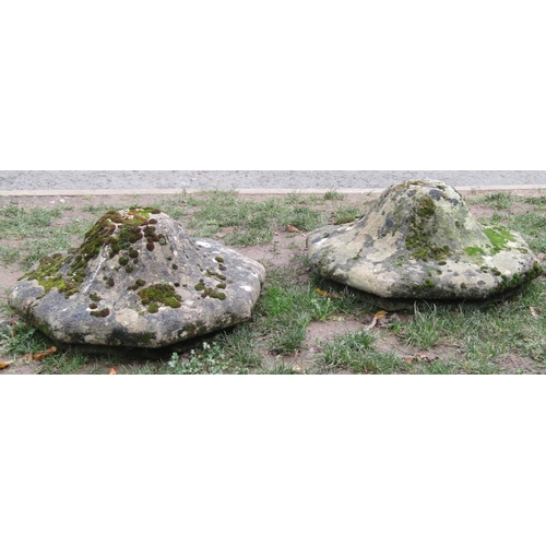 2051 - A pair of 19th century pier caps of domed and tapered octagonal form, approx 70 cm diameter x 30 cm ... 