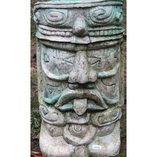 2088 - A painted and weathered cast composition stone Easter Island style head planter 43 cm high x 24 cm w... 