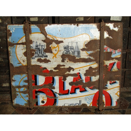 2104 - A vintage enamel sign advertising Blackstone engines (af) quarter section later adapted and used as ... 