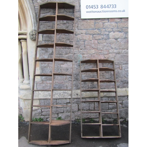 2111 - A vintage stained pine open divisional agricultural related rack (reclaimed from a barn) 230 cm long... 