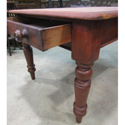 2227 - A Victorian stained pine kitchen table of rectangular form with moulded outline and rounded corners ... 