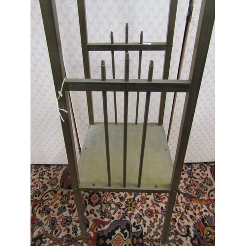 2680 - An art deco brass framed square tapering jardinière stand with timber top, 150cm high