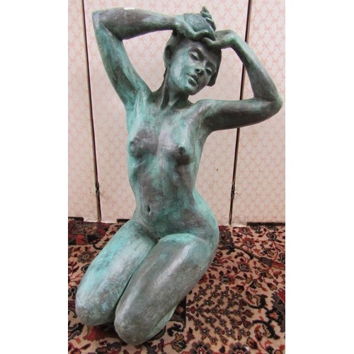 2754A - Figurative resin bronze sculpture 'Nixie' by Christine Baxter with weathered verdigris finish, 75cm ... 