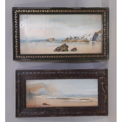 65 - Two coastal watercolours, possibly same artist, unsigned, largest: 28 x 14 cm, framed and glazed