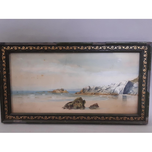 65 - Two coastal watercolours, possibly same artist, unsigned, largest: 28 x 14 cm, framed and glazed