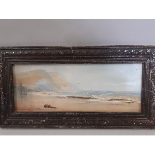 65 - Two coastal watercolours, possibly same artist, unsigned, largest: 28 x 14 cm, framed and glazed