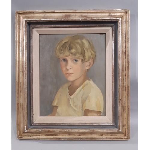 70 - Ursula Bradley (20th Century) - Quarter Portrait of a Young Boy, oil on canvas, signed lower right, ... 