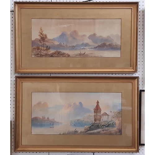 71 - Edwin Earp (1851-1945) - Two lake scenes: Lake Geneva and Asia (possibly Guilin), watercolour on pap... 