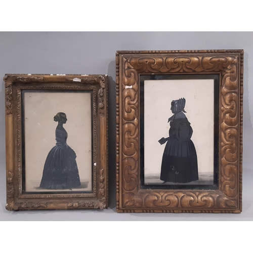 73 - Two 19th century silhouettes of ladies in profile, paper watercolour and gilt paint, Theodosia Heath... 