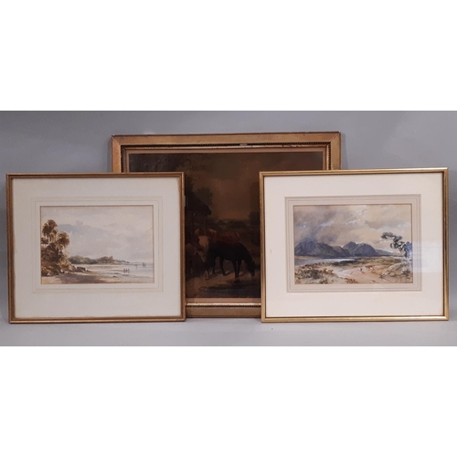 74 - Three c.19th century framed works to include: A. L. Ralli? - watercolour of figure and animals in mo... 