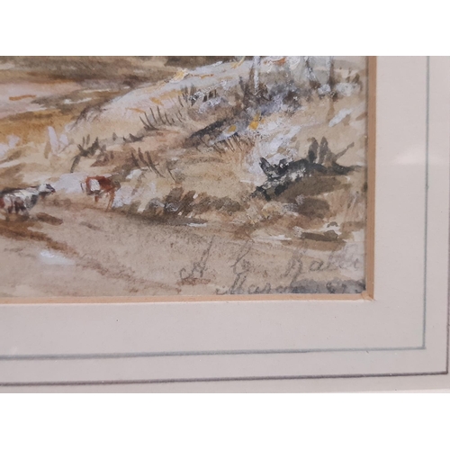 74 - Three c.19th century framed works to include: A. L. Ralli? - watercolour of figure and animals in mo... 