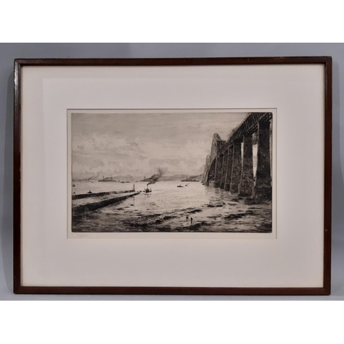 76 - William Lionel Wyllie (1851-1931) - 'Rosyth and Forth Bridge', artist proof etching, signed lower le... 