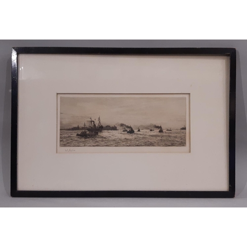 78 - William Lionel Wyllie (1851-1931) - etching, signed lower left in pencil, 25 x 9.8 cm, framed and gl... 