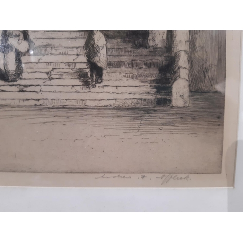 85 - Two etchings by different artists: Andrew Fairbairn Affleck (1874/75-1935/36) - 'Doorway', signed in... 