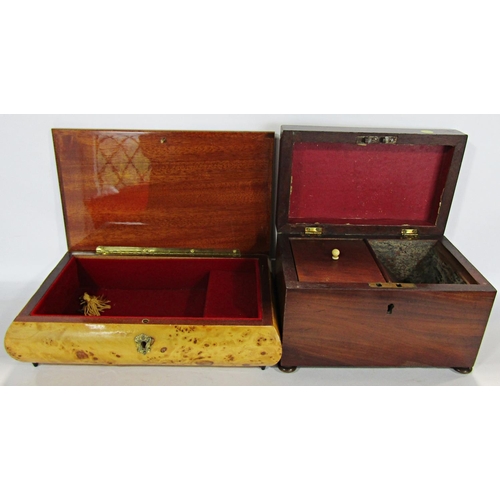 1776 - A Birdseye maple music box, from the Isle of Capri, 19th century mahogany brass bound writing slope ... 