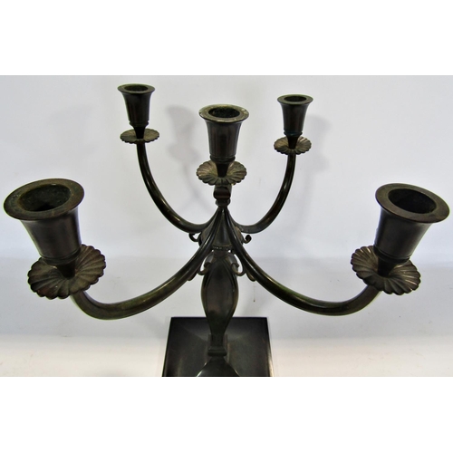 1783 - An early 20th century Just Andersen  bronze candelabra table centre, with central sconce with four f... 