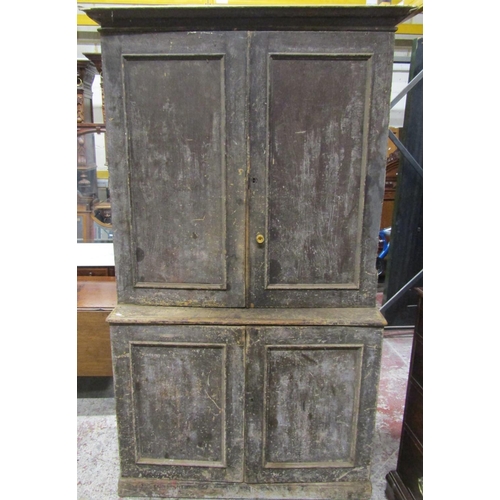 2633 - A Victorian pine two tier cabinet, the lower section enclosed by two panelled doors, the upper secti... 