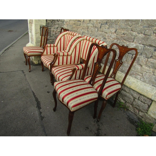 2658 - A suite of six inlaid Edwardian mahogany parlour room chairs each with marquetry inlaid detail, all ... 