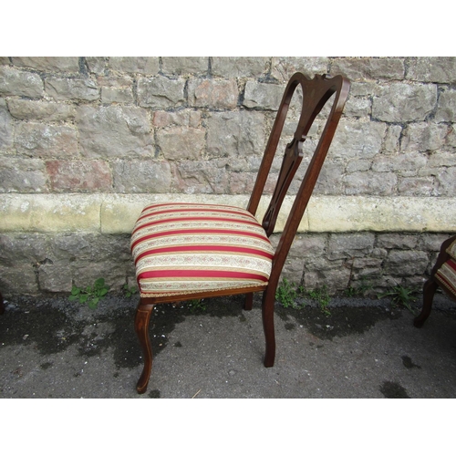 2658 - A suite of six inlaid Edwardian mahogany parlour room chairs each with marquetry inlaid detail, all ... 