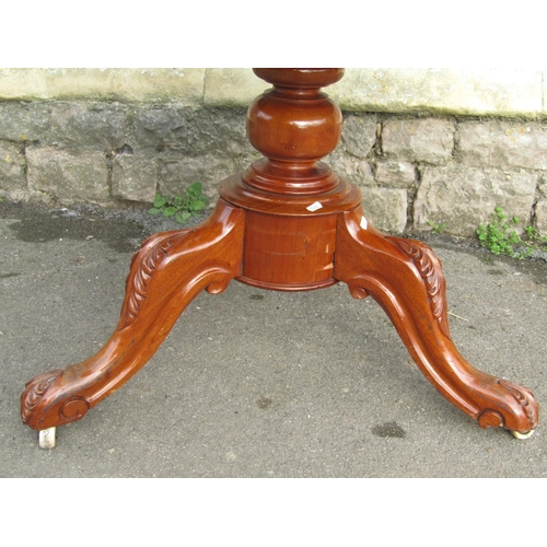 2663 - 19th century mahogany tea table, the circular 1 metre in diameter raised on a turned pillar and trip... 