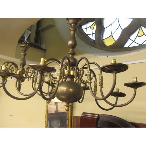 2802 - Two similar Dutch brass ceiling lights each with eight branches, 50cm diameter x 70cm high and small... 