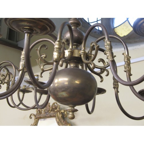 2802 - Two similar Dutch brass ceiling lights each with eight branches, 50cm diameter x 70cm high and small... 