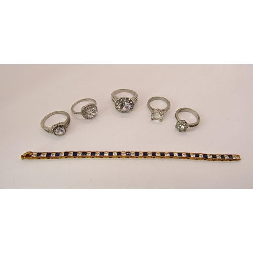 1447 - Mixed collection of silver jewellery to include a gilt tennis bracelet set with princess-cut blue an... 