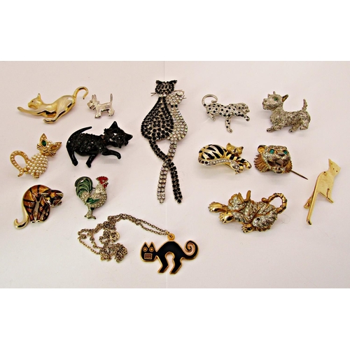 1448 - Collection of vintage costume jewellery brooches, mainly cat or Art Deco themed, including a pair of... 