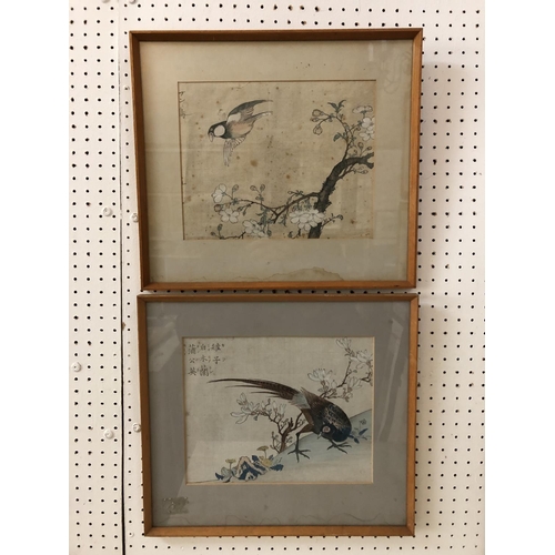 101 - Two Japanese woodblock prints in colours of birds, both with writing in print top left, 21 x 27 cm, ... 