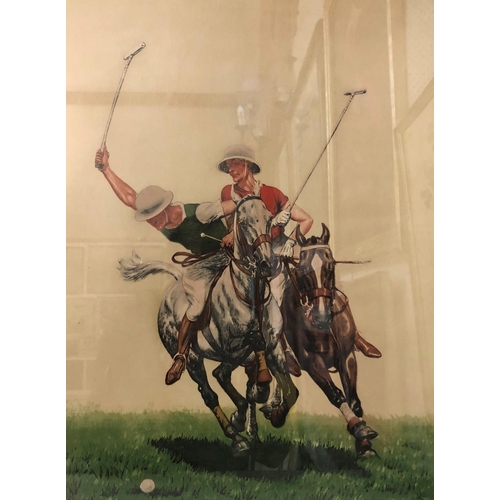 114 - Two equestrian themed prints: After Francisque Rebour - Two polo players, print in colours, signed i... 