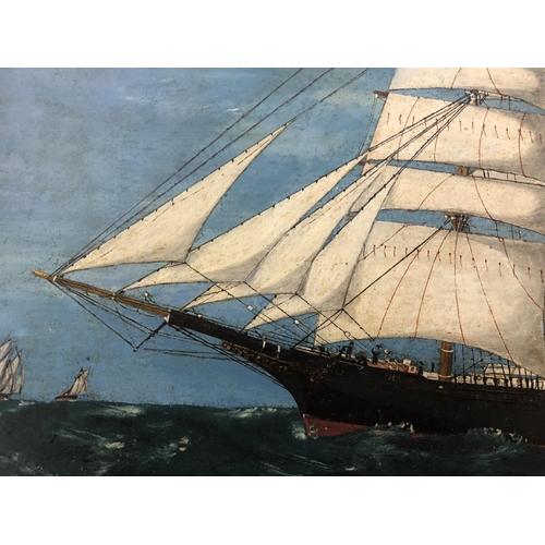 115 - Three naval themed works to include: Naive painting of American ship, oil on board, 36 x 53 cm; Afte... 