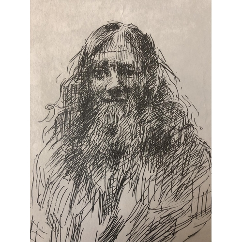 116 - Robert Oscar Lenkiewicz (1941-2002) - Self portrait study, silver pen on paper, 'From the Studio R.O... 