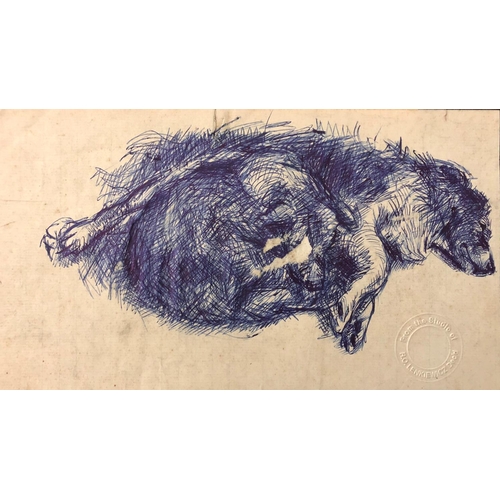 126 - Robert Oscar Lenkiewicz (1941-2002) - Two sketches of a dog lying down, one with annotations verso, ... 