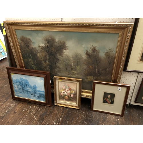 138 - Four framed works to include: Rural Landscape (20th century), oil on canvas, signed lower left, appr... 