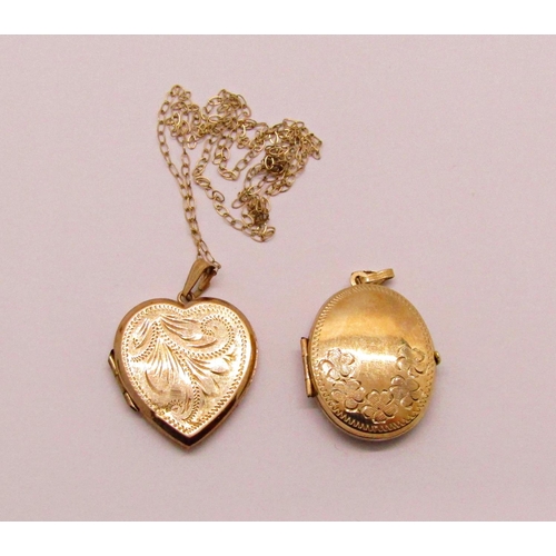 1348 - Two 9ct lockets with engraved detail, 4.3g total