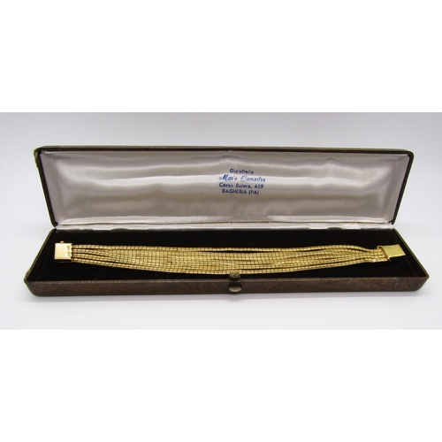 1351 - Good quality Italian 18ct seven strand bracelet with brushed finish, 55.7g