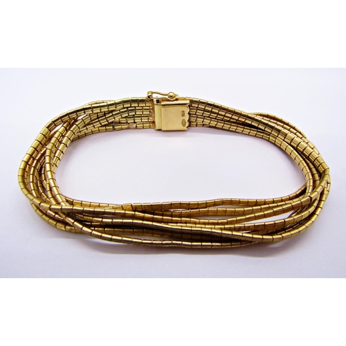 1351 - Good quality Italian 18ct seven strand bracelet with brushed finish, 55.7g