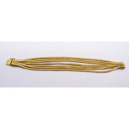 1351 - Good quality Italian 18ct seven strand bracelet with brushed finish, 55.7g