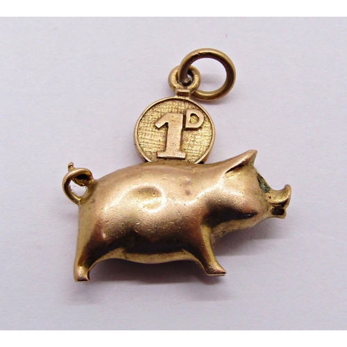 1356 - Five 9ct animal charms comprising a cat, horse, mouse, Scottie dog and piggy bank, 20.1g total (5)