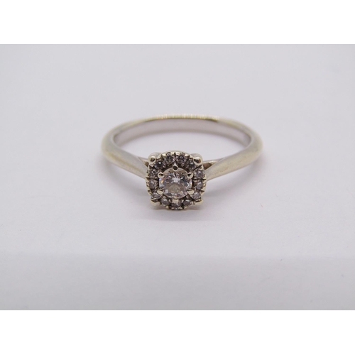 1372 - 9ct white gold diamond halo ring, 0.30ct total approx, size O, 2.9g